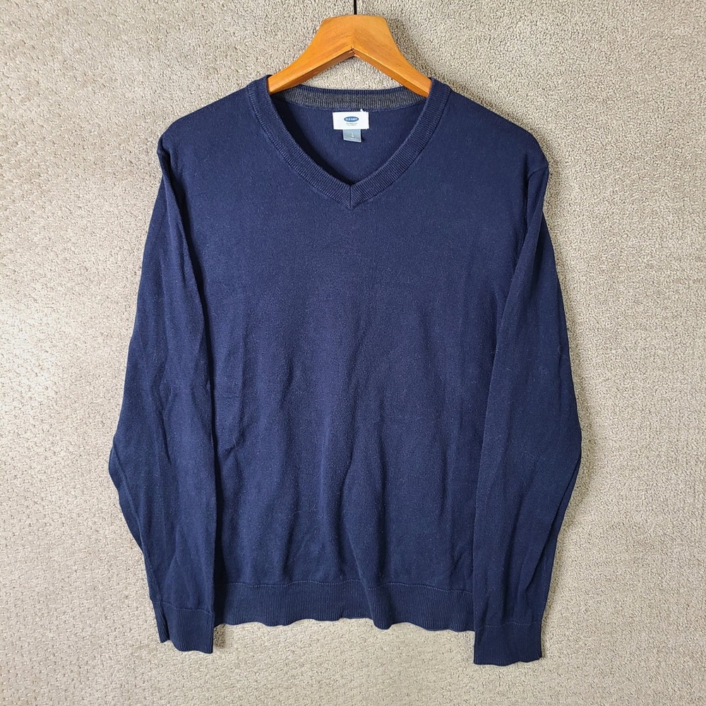 Old Navy Sweater Mens Large Navy Blue V Neck Cotton Long Sleeve Casual Pullover